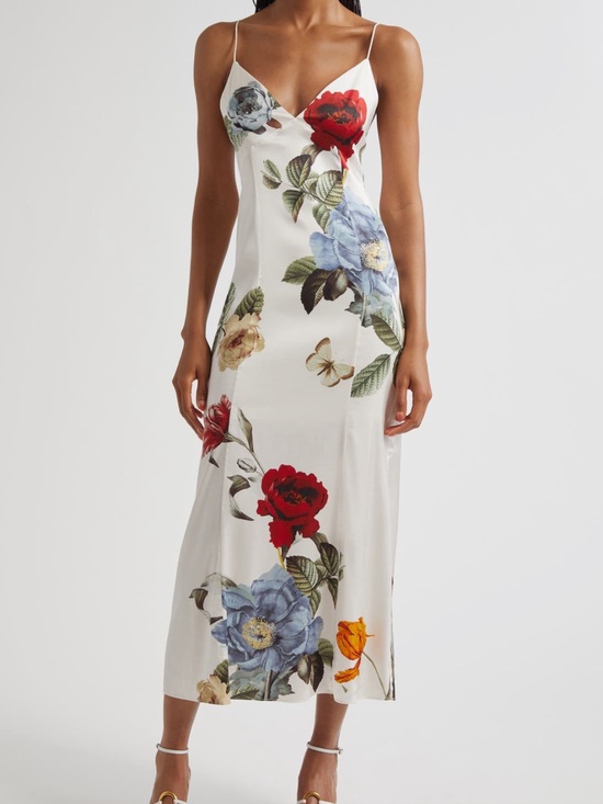 Alice + Olivia Dresses & Skirts - Alice + Olivia Ivory Slip Midi Dress with Red, Blue & Yellow Floral Print